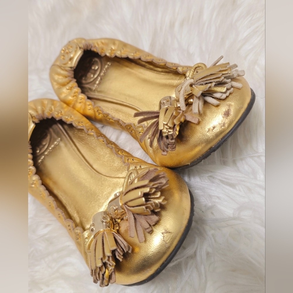 Tory Burch Gold Reese Tassel Leather BalletFlats🌴✌️ - Picture 6 of 9